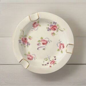 Vtg Trinket Tray Ash tray Gold Accent Pink Roses Purple Royal Chelsea Bone China